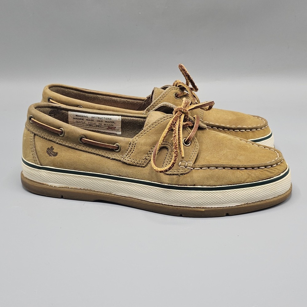 GH Bass Leather Lace Up 2 Eye Boat Shoes Casual Beige Moc Toe Preppy Men's‎ 9 M